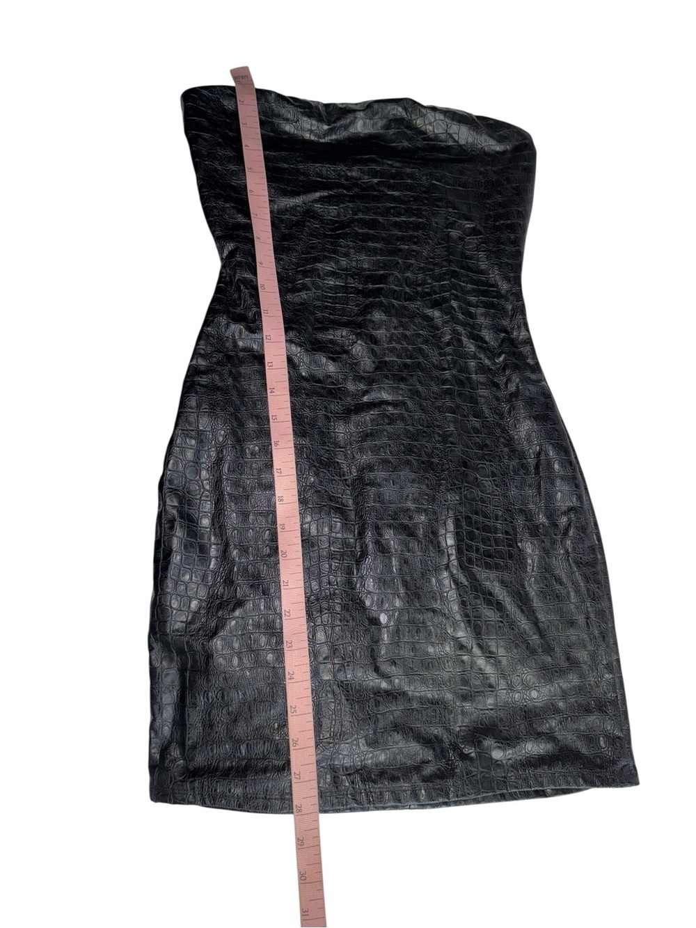 Naked wardrobe Croc Embossed Strapless Faux Leather Black Minidress Medium - Picture 7 of 9